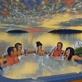 foursome in a hot tub
