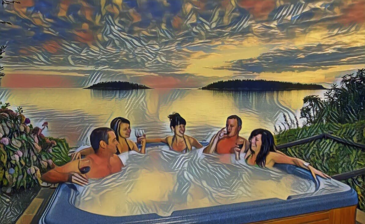 foursome in a hot tub
